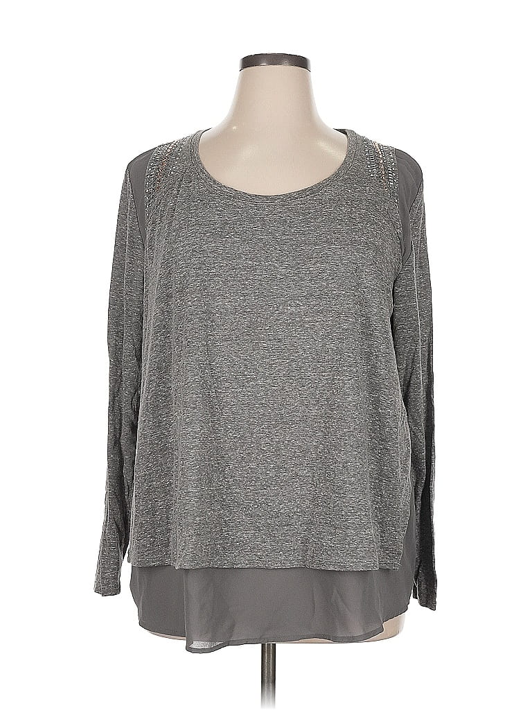 Pre-owned Eyeshadow Long Sleeve Top Gray Scoop Neck Tops