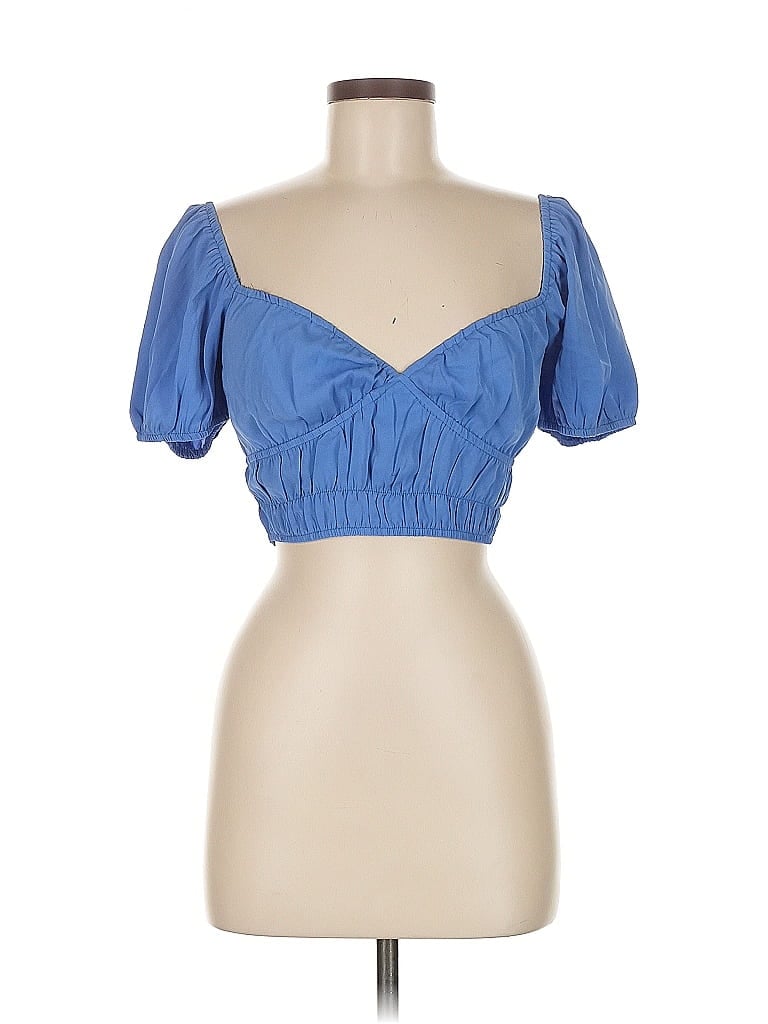 Pre-owned Et Clet Short Sleeve Top Blue Sweetheart Neckline Tops