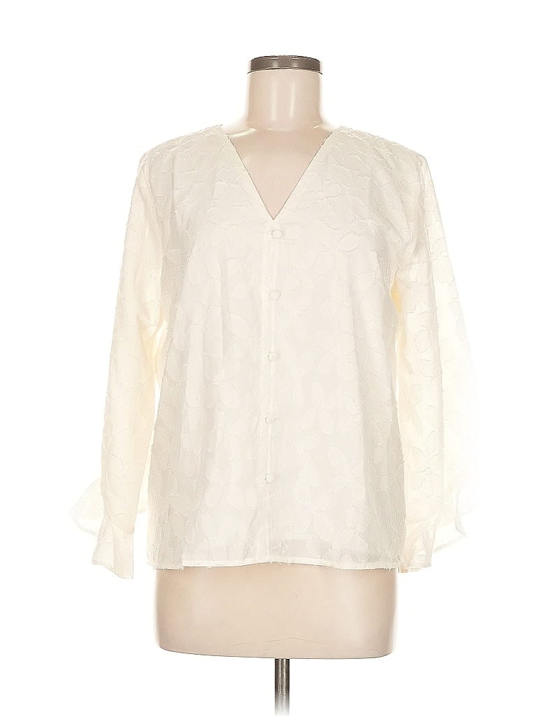 Pre-owned Ann Taylor Loft Long Sleeve Blouse In White