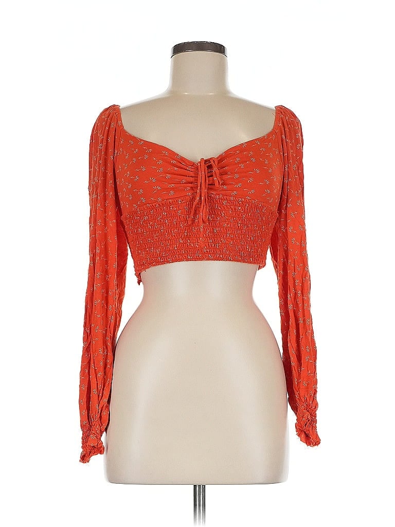 Pre-owned Urban Outfitters Long Sleeve Top Orange Sweetheart Neckline Tops