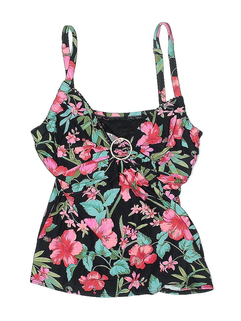 Pre-owned Coco Reef Swimsuit Top Black Floral Pattern Swimwear