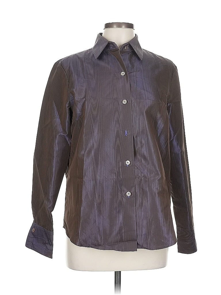 Pre-owned Linda Allard Ellen Tracy Long Sleeve Button Down Shirt In Gray