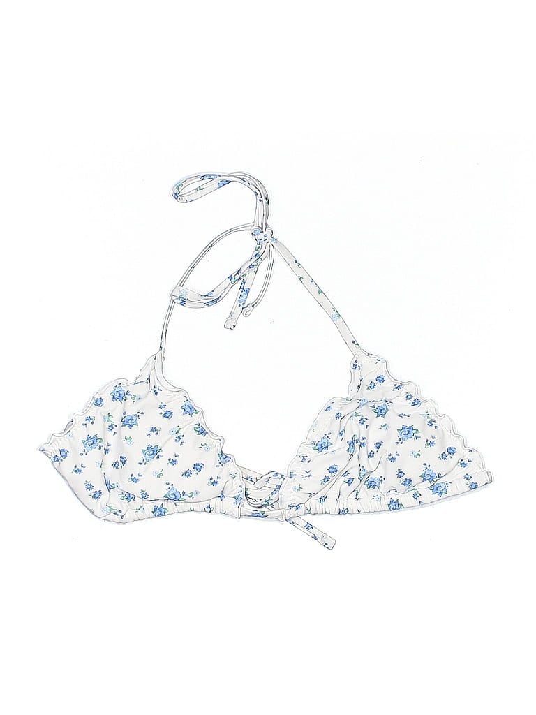 Pre-owned Wild Fable Swimsuit Top White Floral Pattern Swimwear