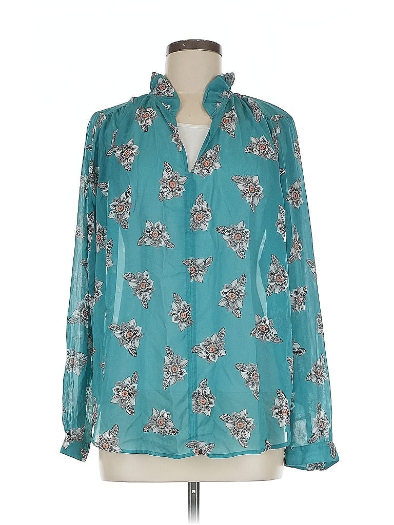 Pre-owned Ann Taylor Loft Long Sleeve Blouse In Blue