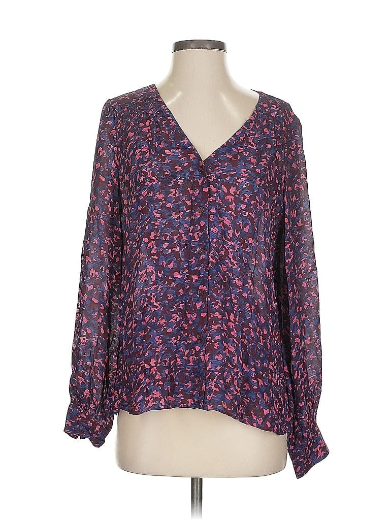 Pre-owned Parker Long Sleeve Silk Top Purple V Neck Tops