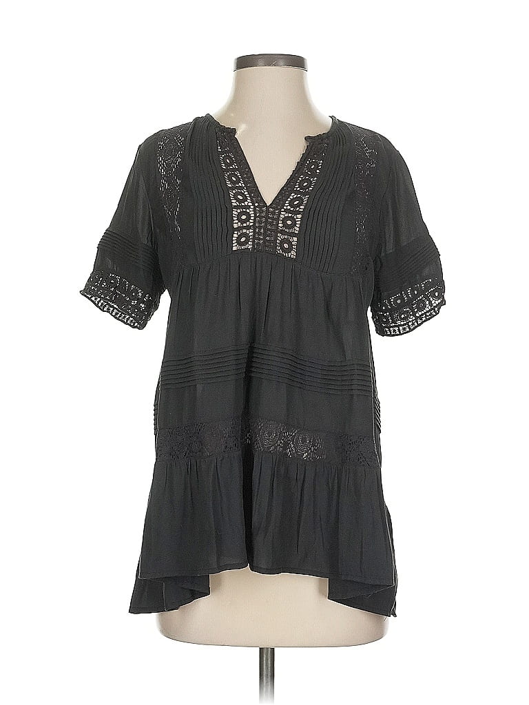 Pre-owned Maeve Short Sleeve Blouse In Black