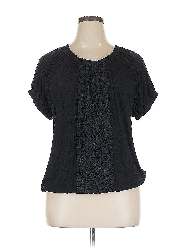 Pre-owned Lane Bryant Short Sleeve Blouse In Black