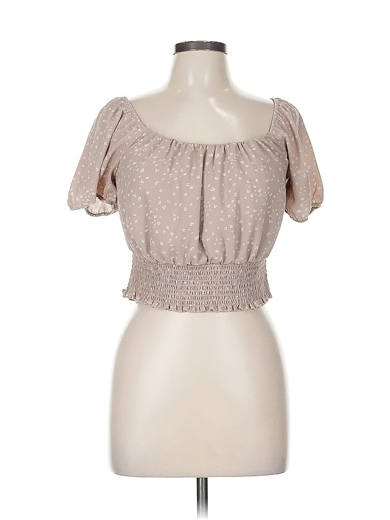 Pre-owned Pink Republic Short Sleeve Top Tan Sweetheart Neckline Tops In Brown