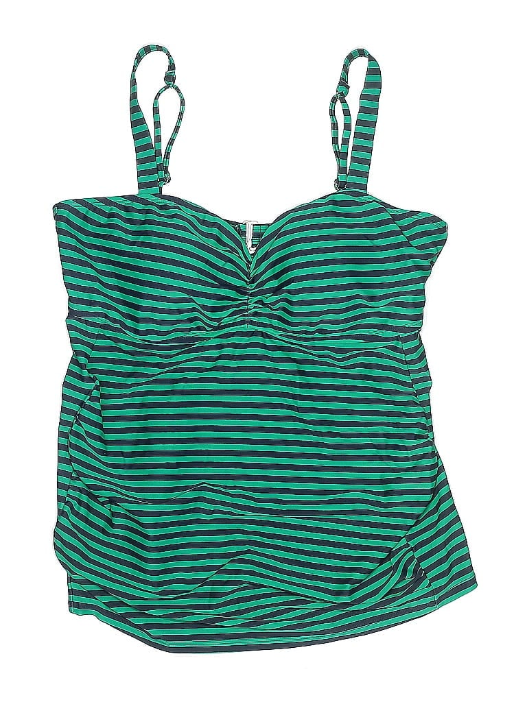 Pre-owned Motherhood Swimsuit Top Green Stripes Pattern Swimwear