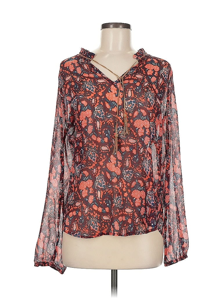 Pre-owned Lucky Brand Long Sleeve Blouse In Orange
