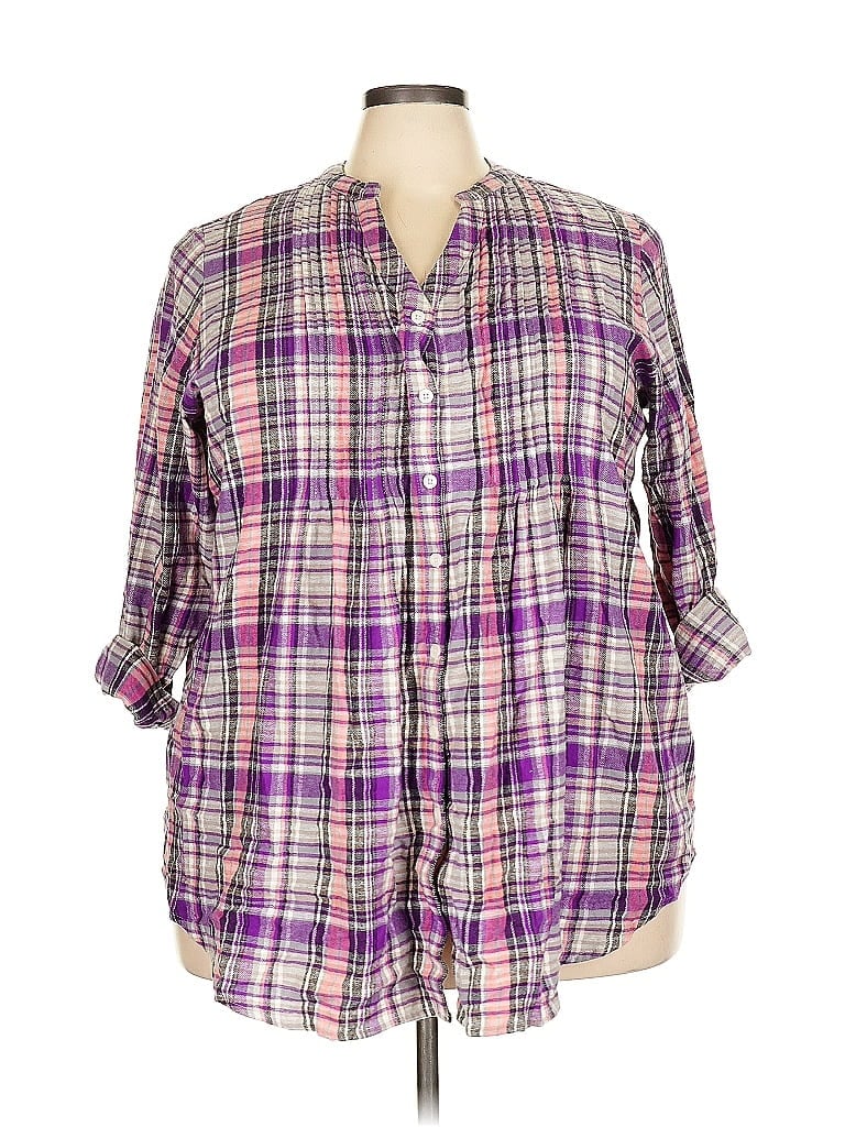 WOMAN WITHIN Pre-owned 3/4 Sleeve Button Down Shirt In Purple