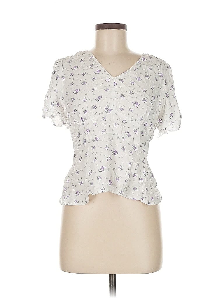 Pre-owned Ann Taylor Loft Short Sleeve Blouse In White