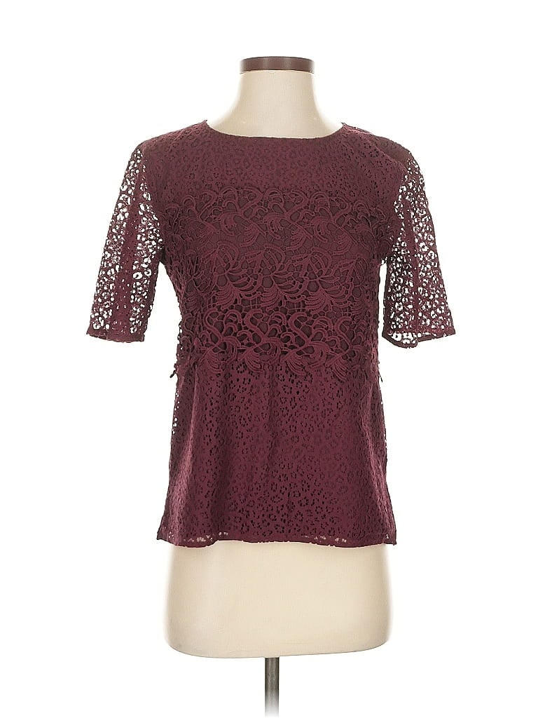 Pre-owned Ann Taylor Factory Short Sleeve Top Burgundy Keyhole Neckline Tops