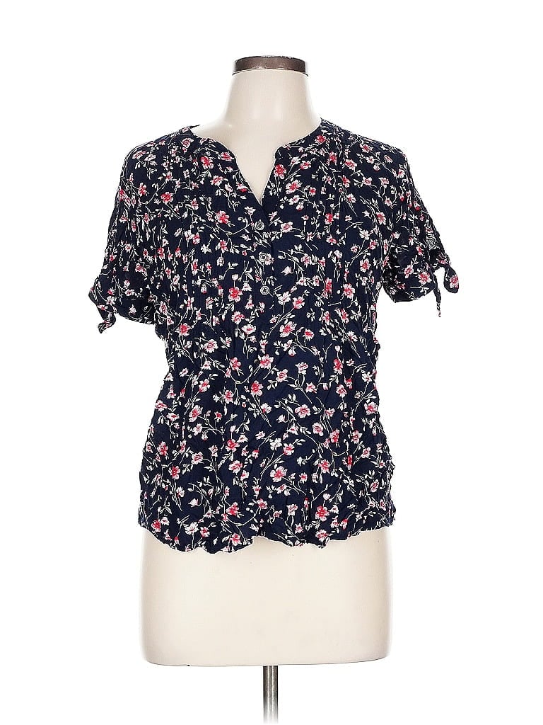 Pre-owned Dressbarn Short Sleeve Blouse In Blue