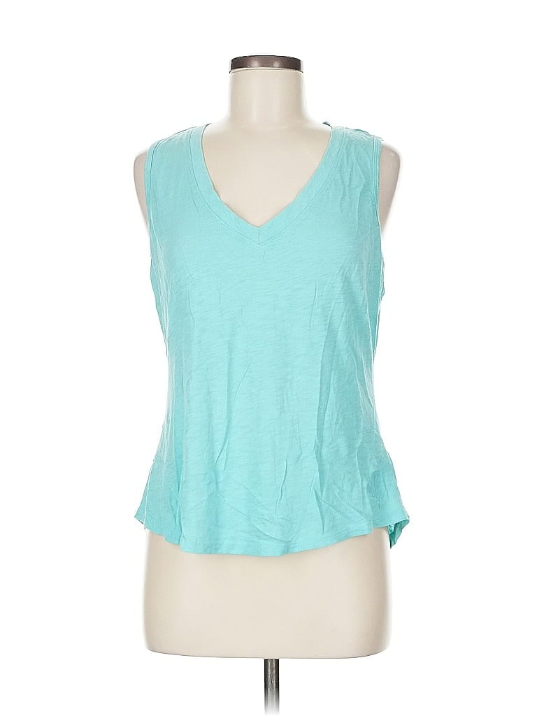 Pre-owned Calme Tank Top Teal Plunge Neckline Tops In Blue