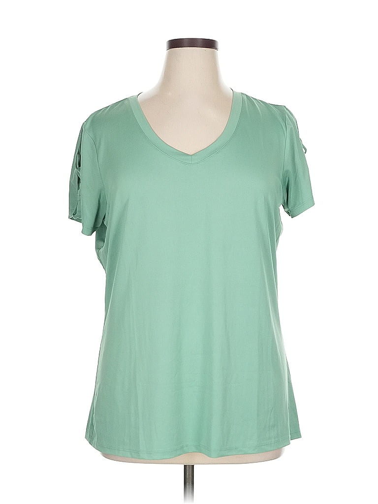 ADRIENNE VITTADINI Pre-owned Short Sleeve Top Green Cold Shoulder Neckline Tops