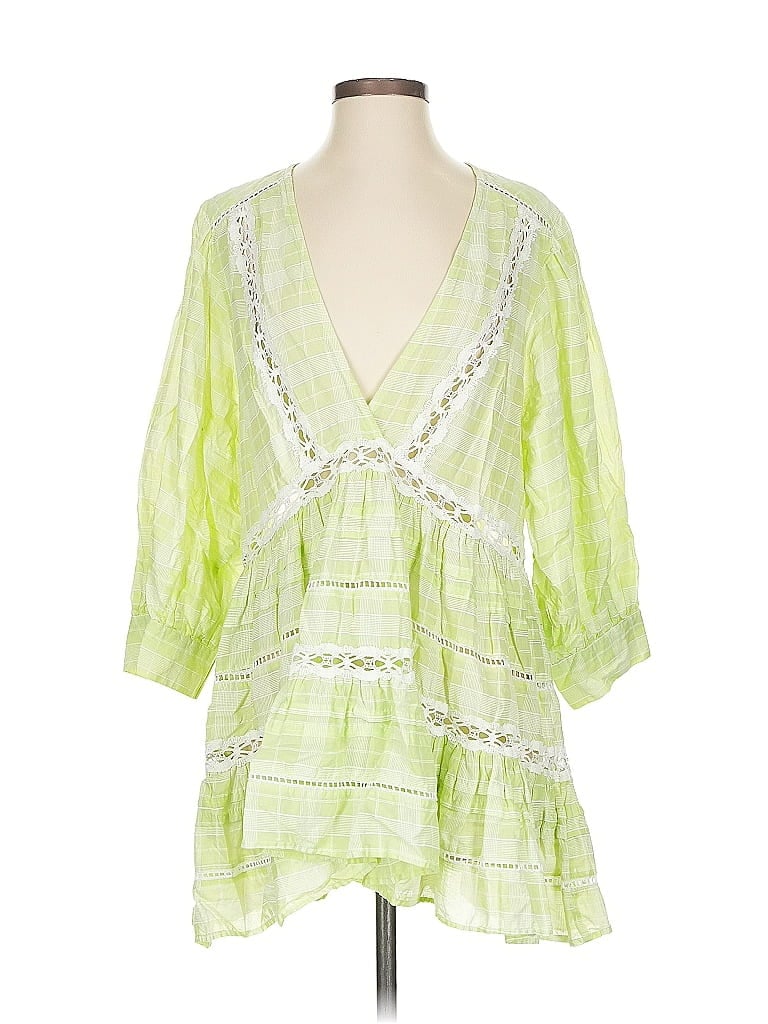 Pre-owned Free People 3/4 Sleeve Blouse In Green