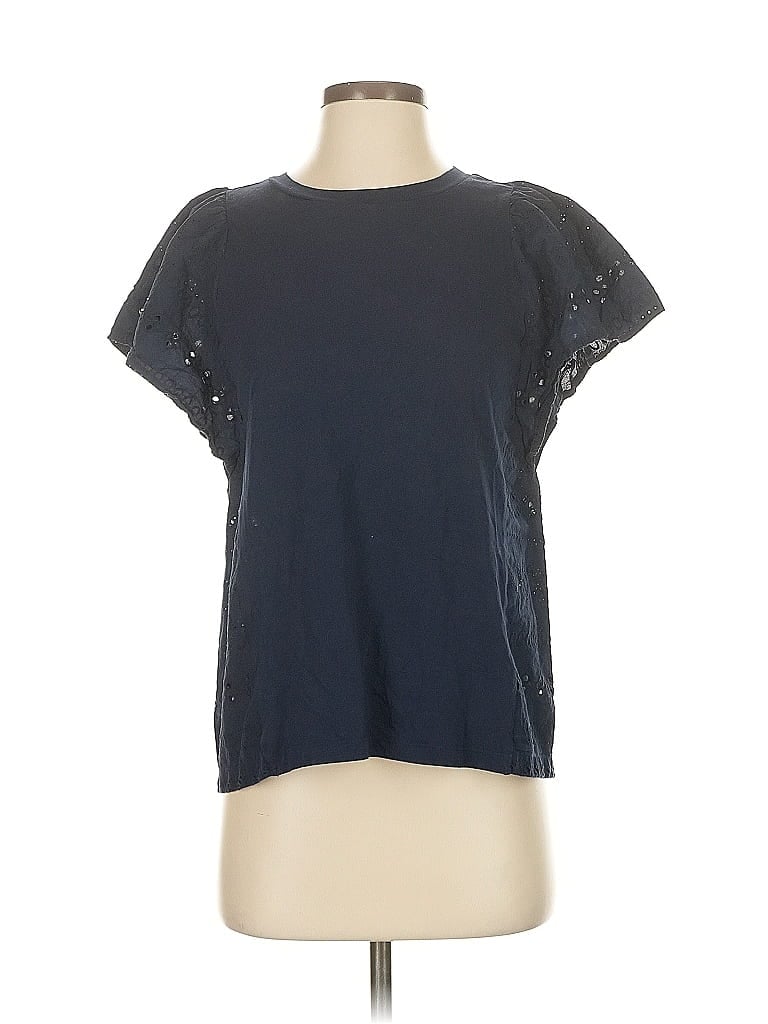 Pre-owned Ann Taylor Loft Short Sleeve Top Gray Keyhole Neckline Tops