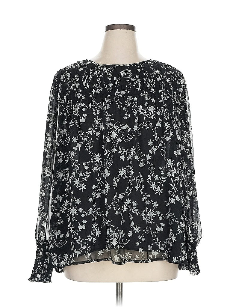 Pre-owned Terra & Sky Long Sleeve Blouse In Black
