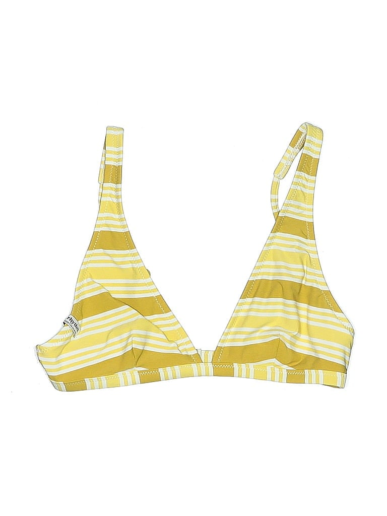 Click to view more detailed imagery on our partner's website Pre-owned Rhythm Swimsuit Top Yellow Stripes Pattern Halter Neckline Swimwear