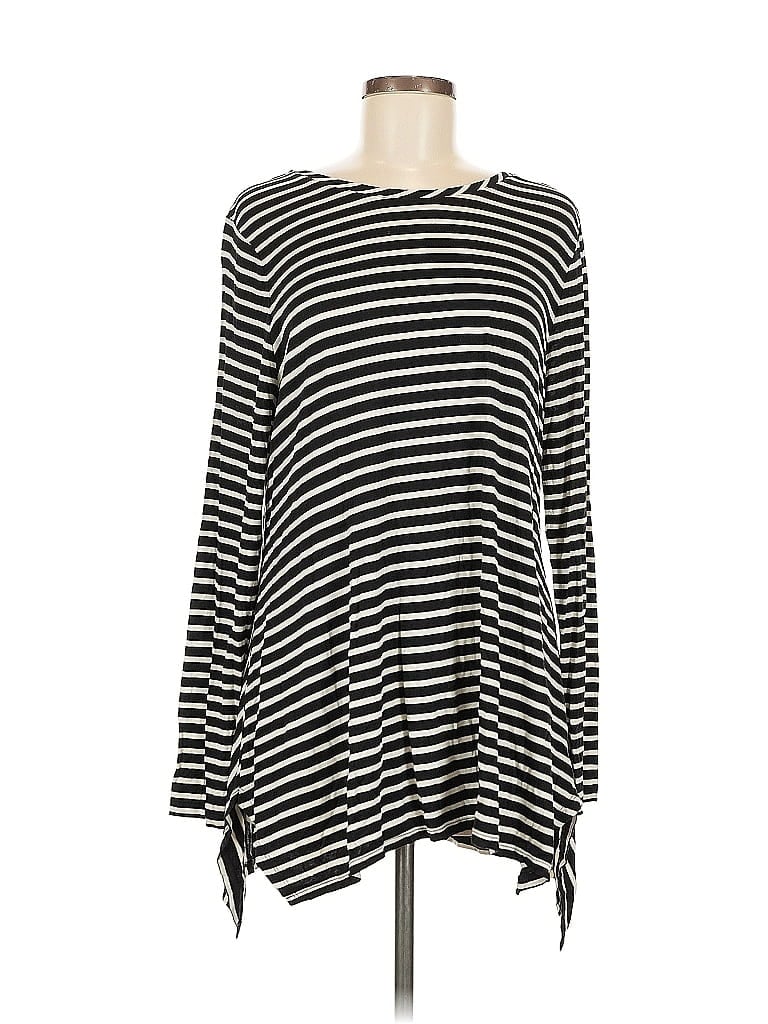 Pre-owned Logo By Lori Goldstein Long Sleeve Top Black Boatneck Tops