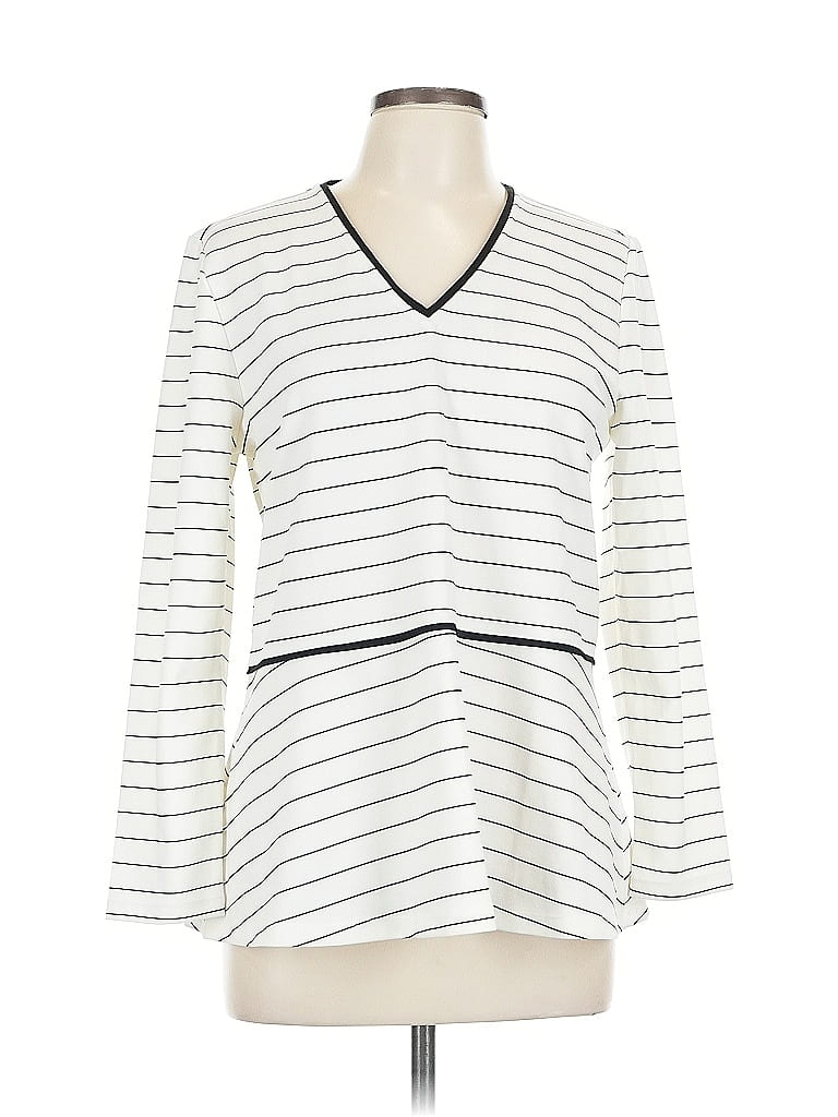 ANN TAYLOR Pre-owned Long Sleeve Top Ivory V Neck Tops In White