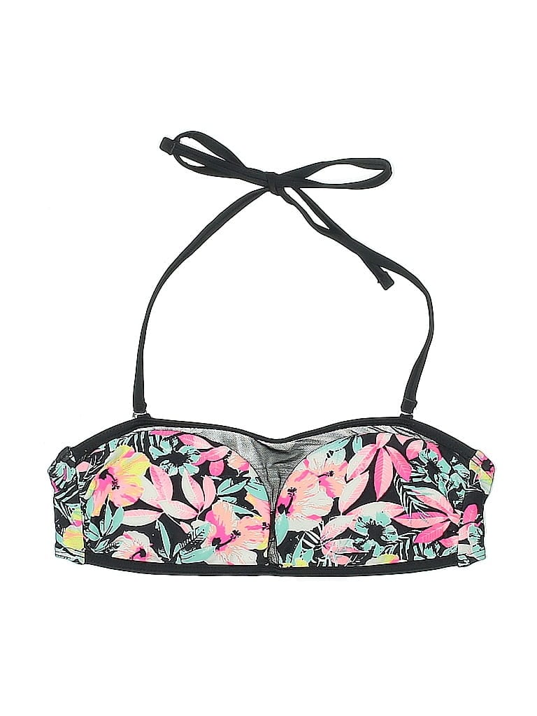 Pre-owned Xhilaration Swimsuit Top Black Floral Pattern Swimwear