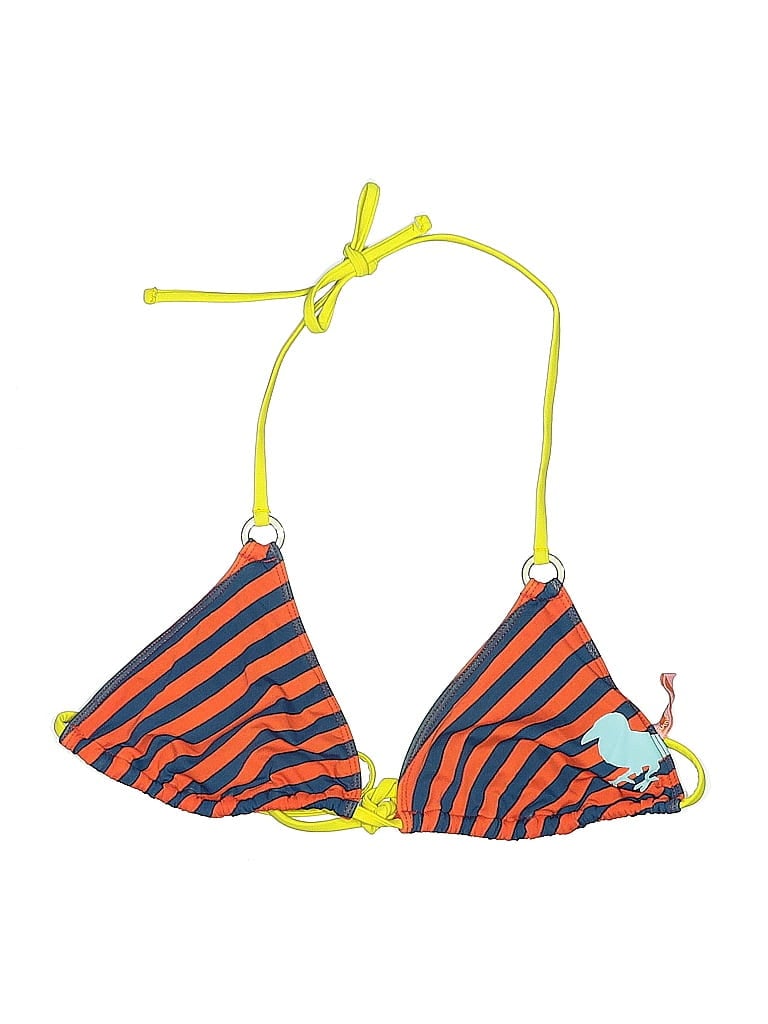 Pre-owned Modern Amusement Swimsuit Top Orange Stripes Pattern Swimwear