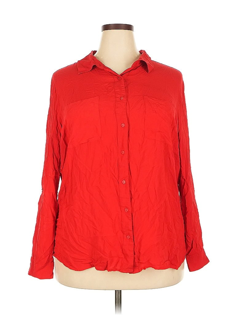 Pre-owned A.n.a. A New Approach 3/4 Sleeve Button Down Shirt In Red