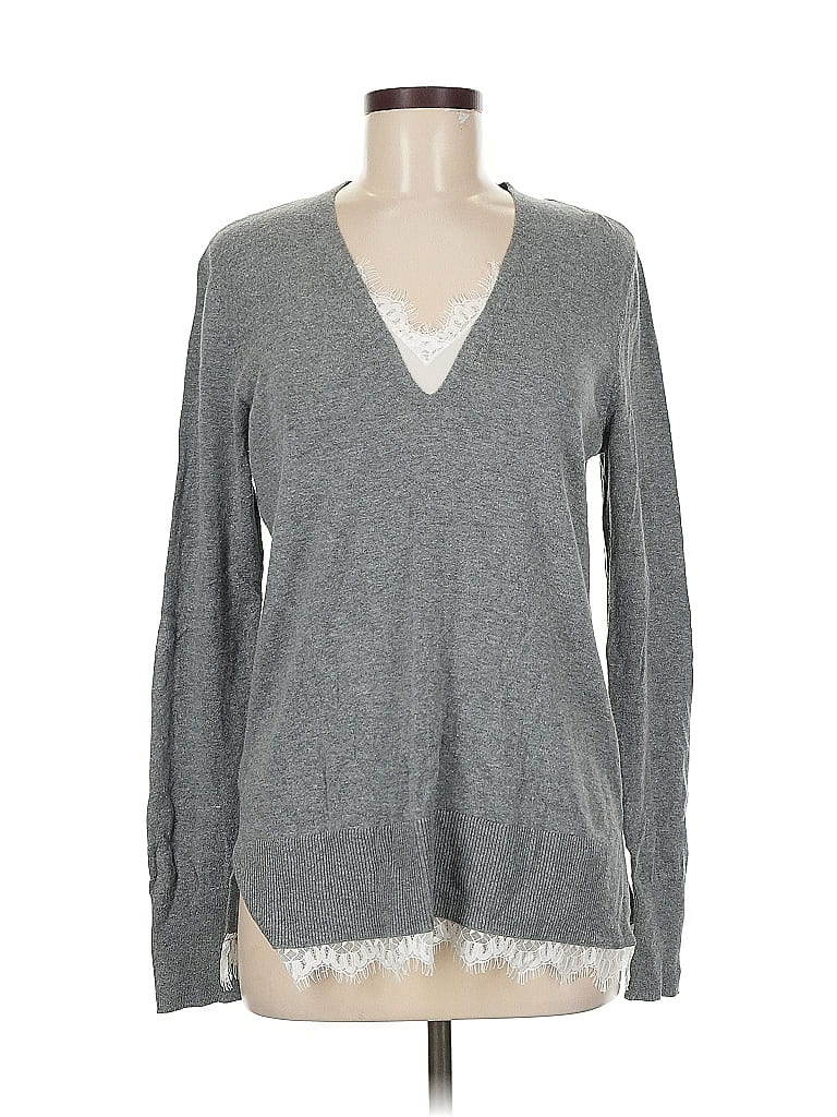 Pre-owned Ann Taylor Loft Outlet Long Sleeve Top Gray V Neck Tops