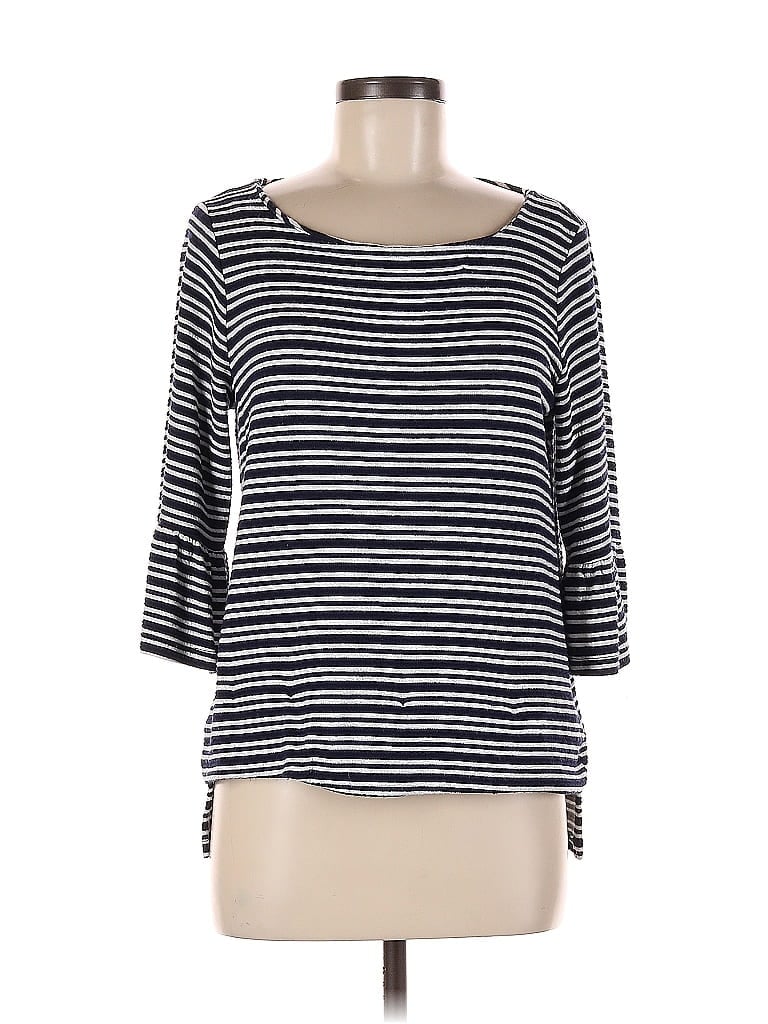 Pre-owned Pleione 3/4 Sleeve Top Gray Boatneck Tops