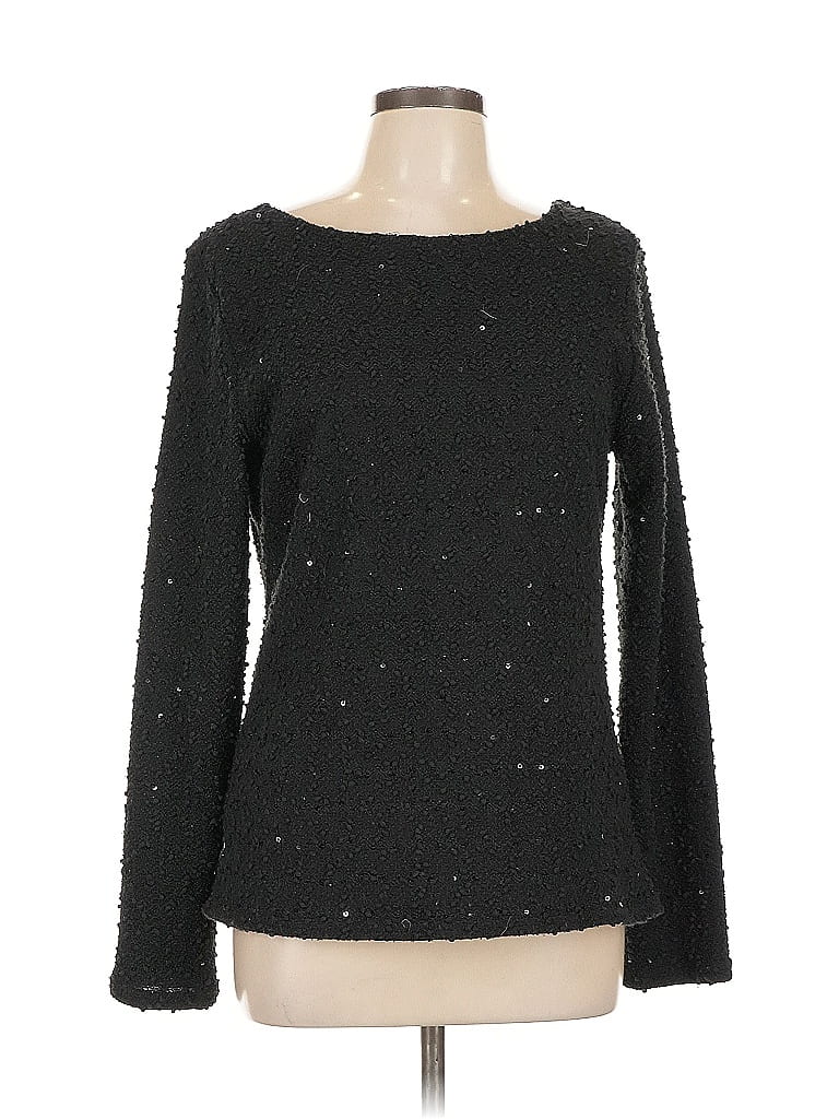 Pre-owned Jennifer Lopez Long Sleeve Top Black Boatneck Tops