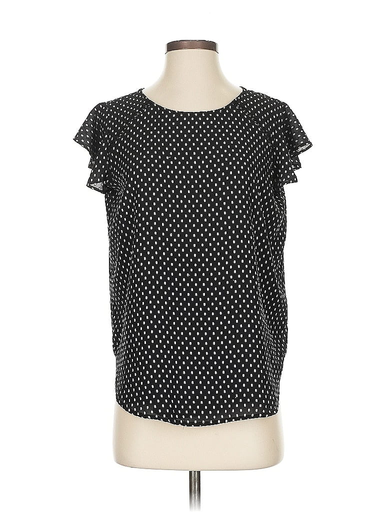 Pre-owned Ann Taylor Loft Short Sleeve Top Black Polka Dots Pattern Square Neckline Tops