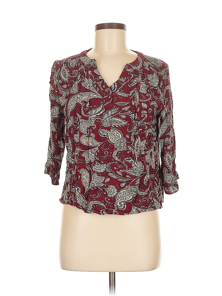 Pre-owned Fun2fun 3/4 Sleeve Blouse In Burgundy