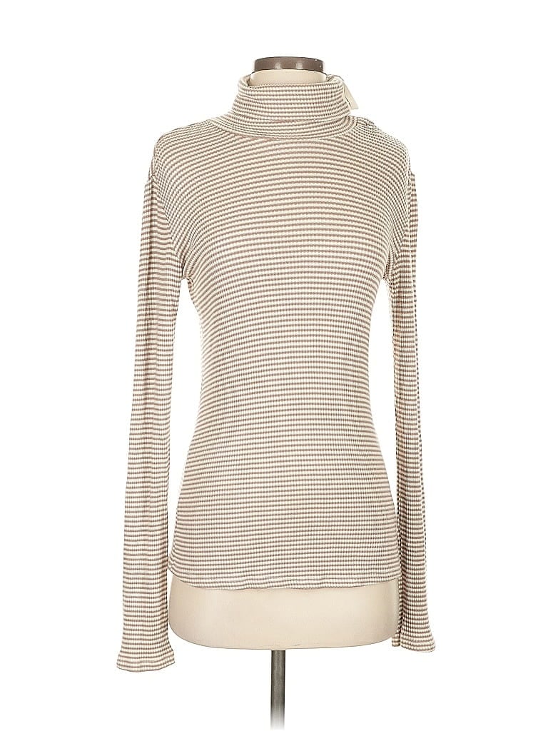 Pre-owned Left Coast By Dolan Long Sleeve Top Tan Turtleneck Tops In Brown