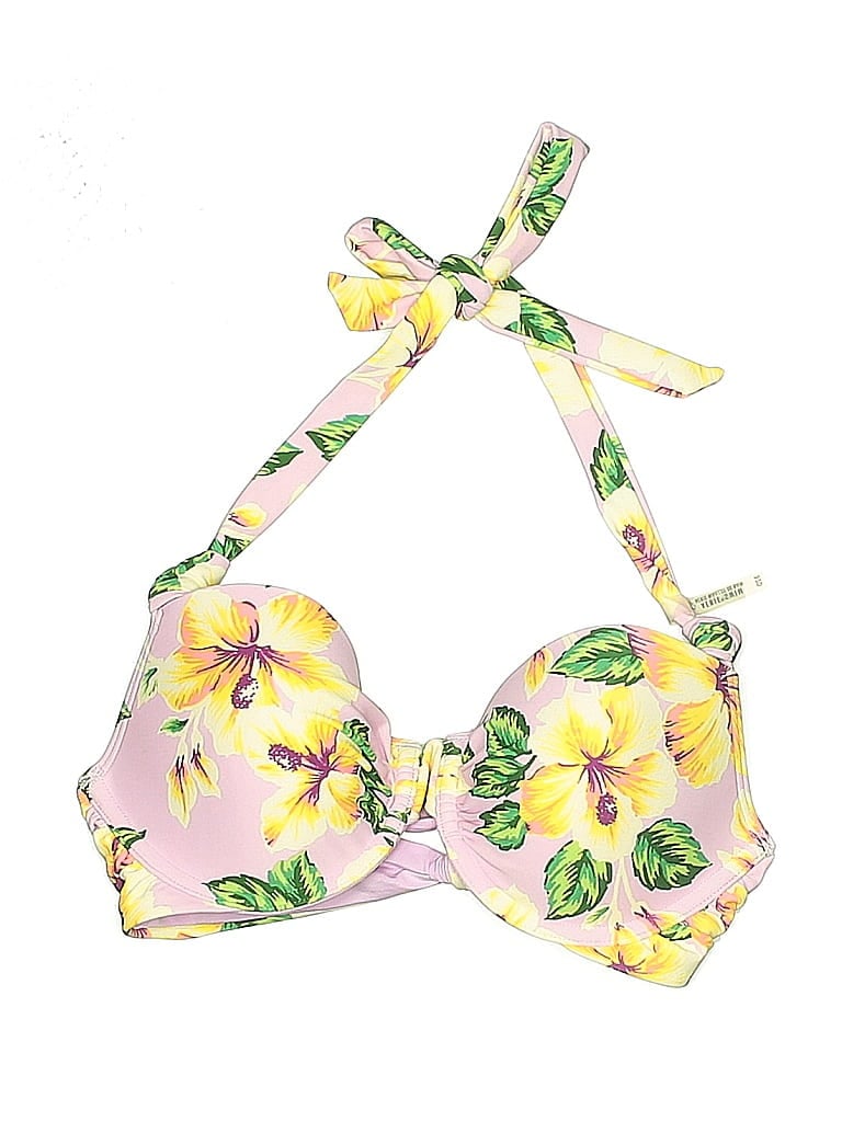 AERIE Pre-owned Swimsuit Top Yellow Floral Pattern Swimwear