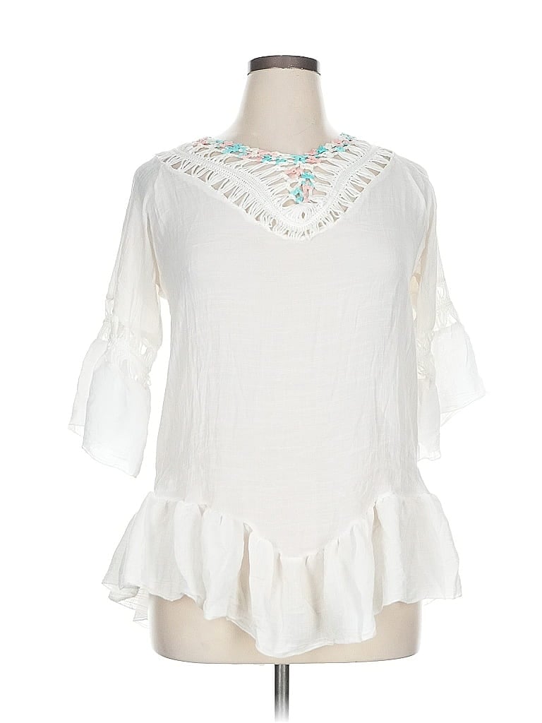 Pre-owned Unbranded 3/4 Sleeve Blouse In White