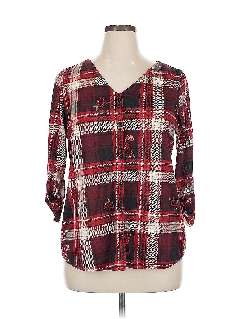 Pre-owned French Laundry 3/4 Sleeve Blouse In Burgundy