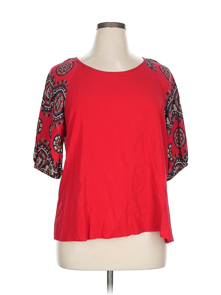 EMERY ROSE Pre-owned 3/4 Sleeve Top Red Scoop Neck Tops