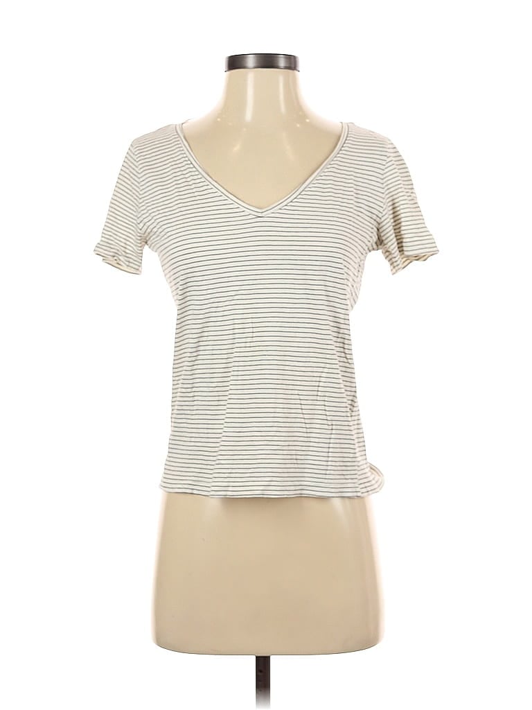 PULL & BEAR Pre-owned Short Sleeve Top Ivory V Neck Tops In White