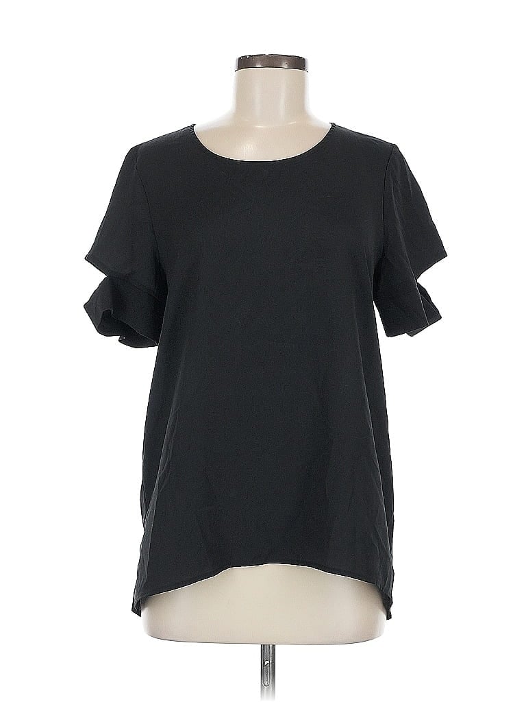 Pre-owned Ro & De Short Sleeve Top Black Keyhole Neckline Tops