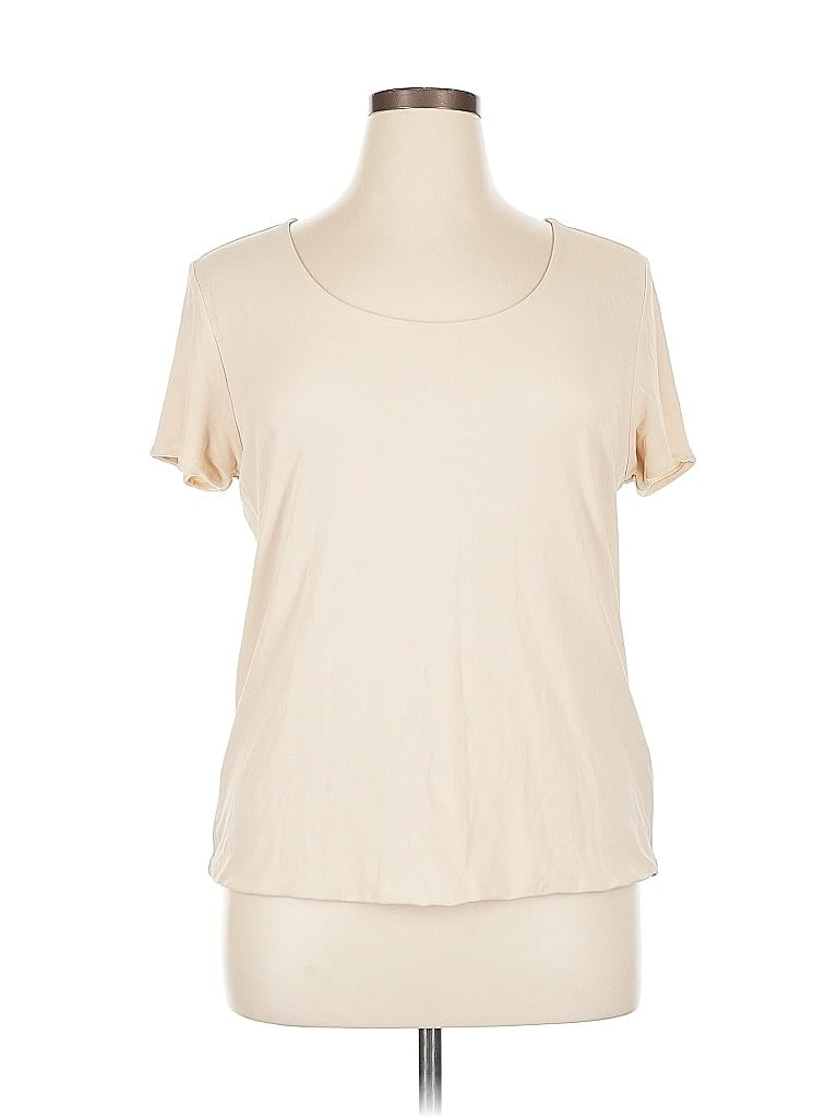 Pre-owned Sigrid Olsen Short Sleeve Top Tan Scoop Neck Tops In Brown