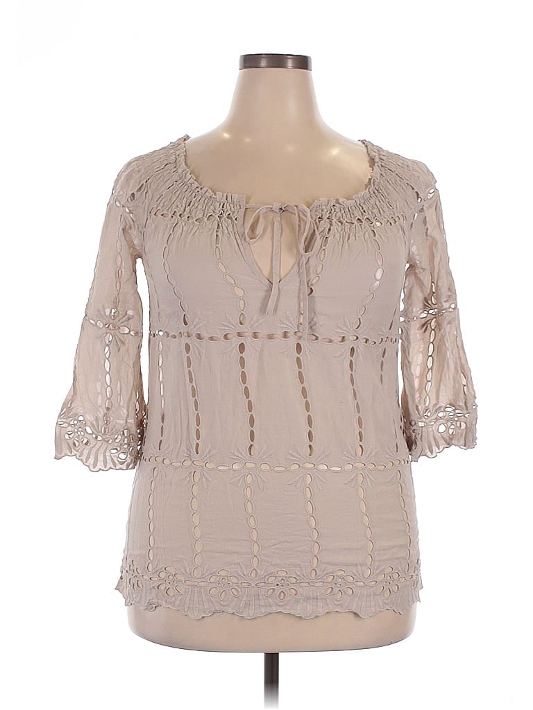 Pre-owned Inc International Concepts 3/4 Sleeve Blouse In Brown