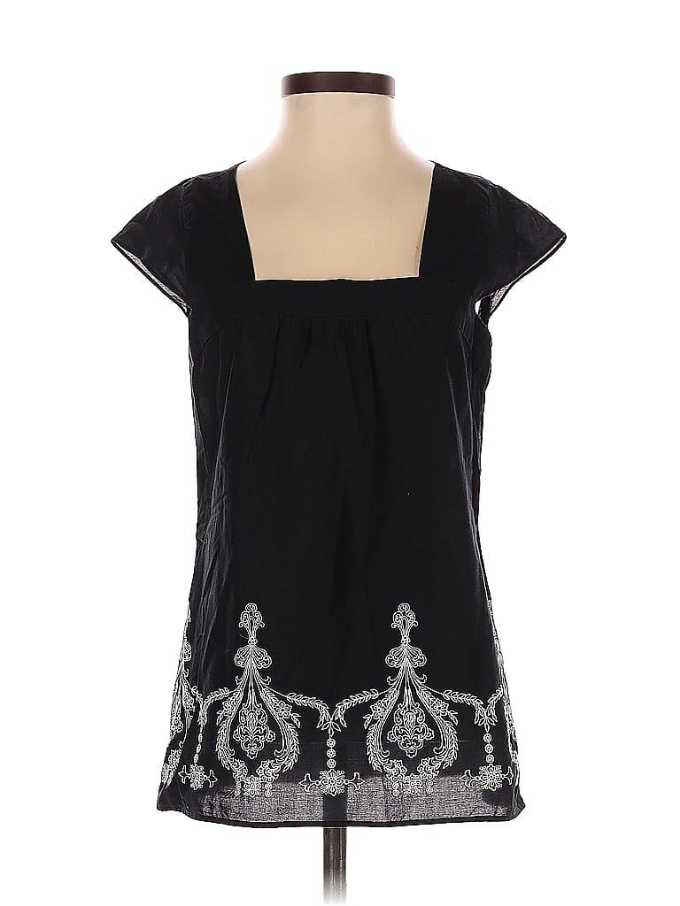 Pre-owned Ann Taylor Loft Short Sleeve Top Black Sweetheart Neckline Tops