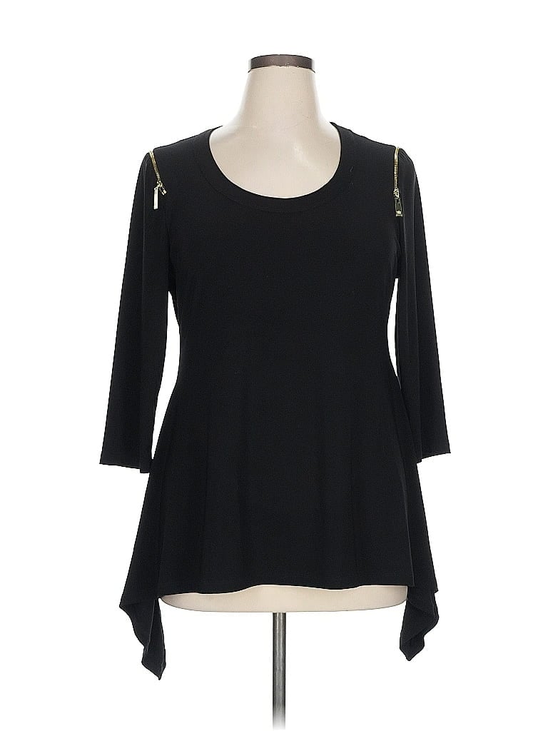 Pre-owned Chaus 3/4 Sleeve Top Black Keyhole Neckline Tops