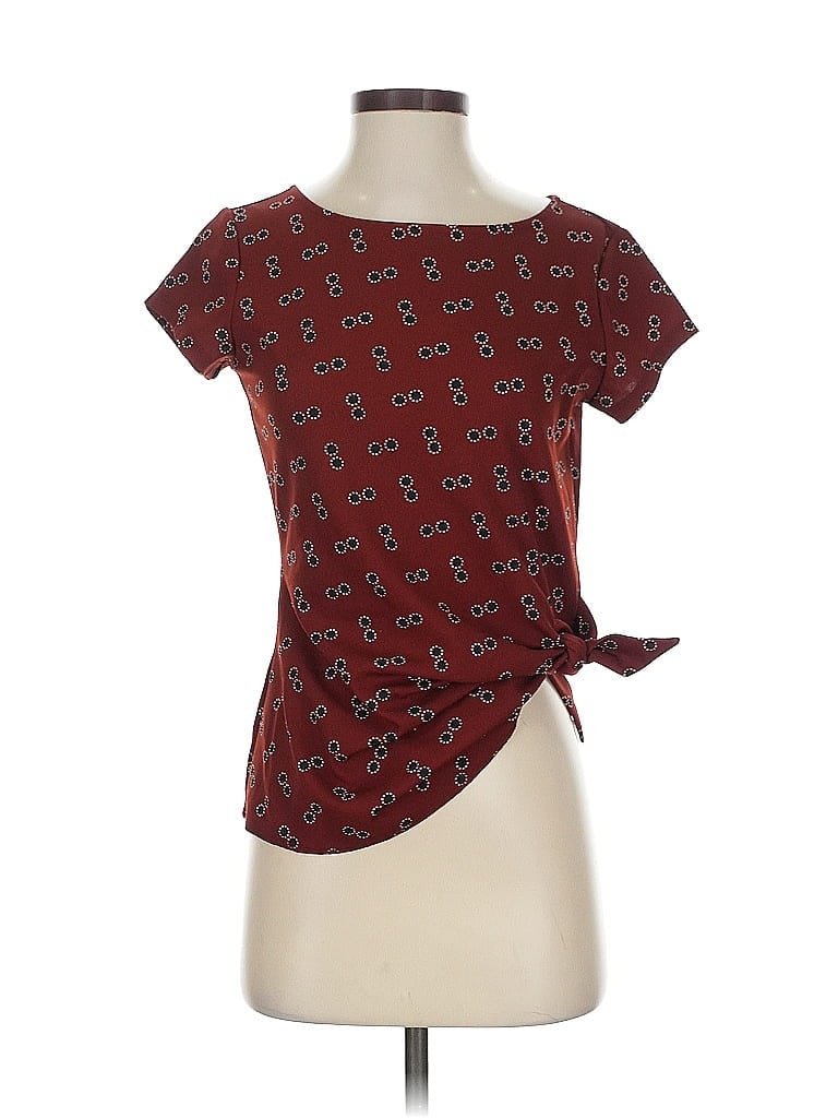 Pre-owned Ann Taylor Factory Short Sleeve Top Burgundy Keyhole Neckline Tops