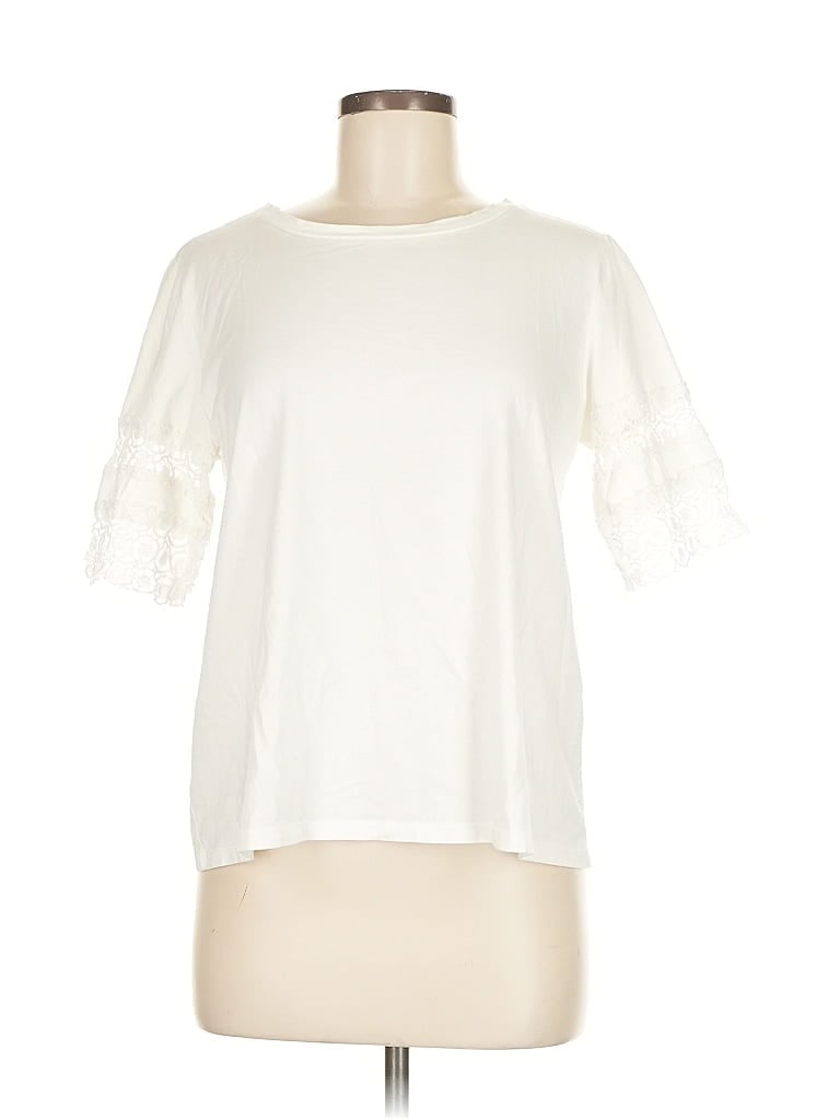 Pre-owned Ann Taylor Loft Short Sleeve Top Ivory Crew Neck Tops In White