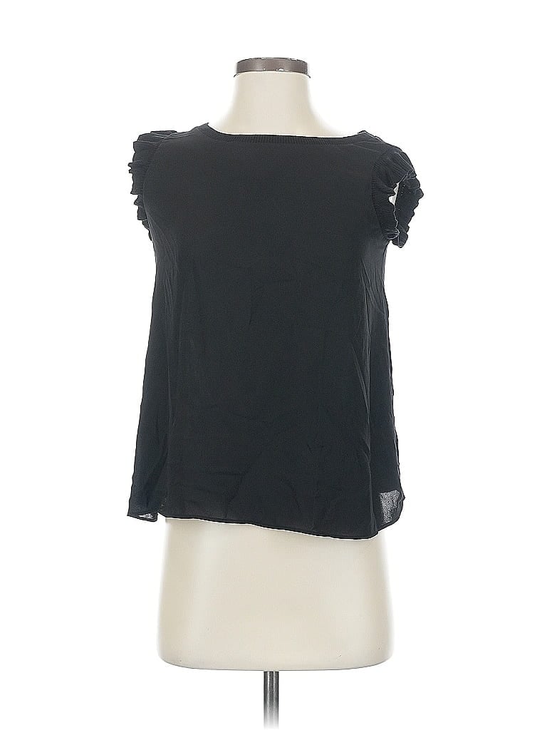 Pre-owned Ann Taylor Loft Short Sleeve Top Black Cold Shoulder Neckline Tops