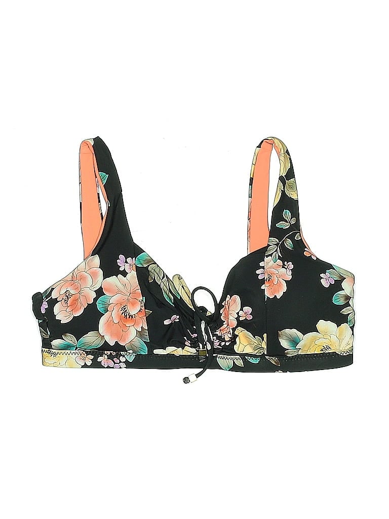 Pre-owned Becca Swimsuit Top Black Floral Pattern Swimwear
