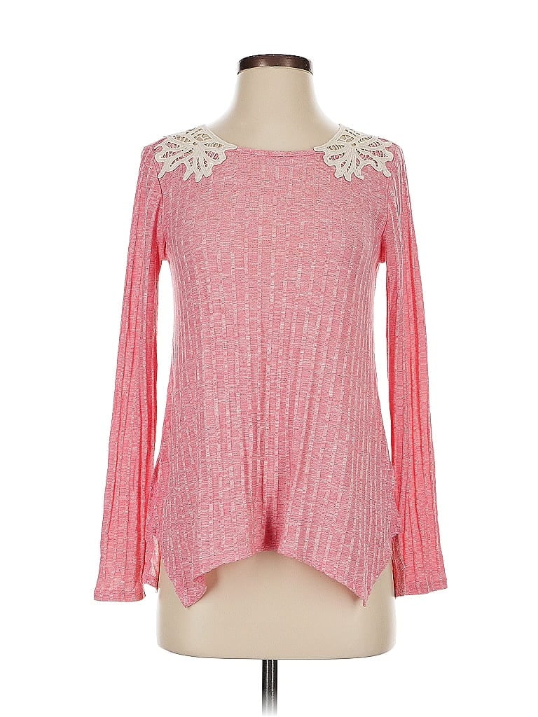 REWIND Pre-owned Long Sleeve Top Pink Keyhole Neckline Tops